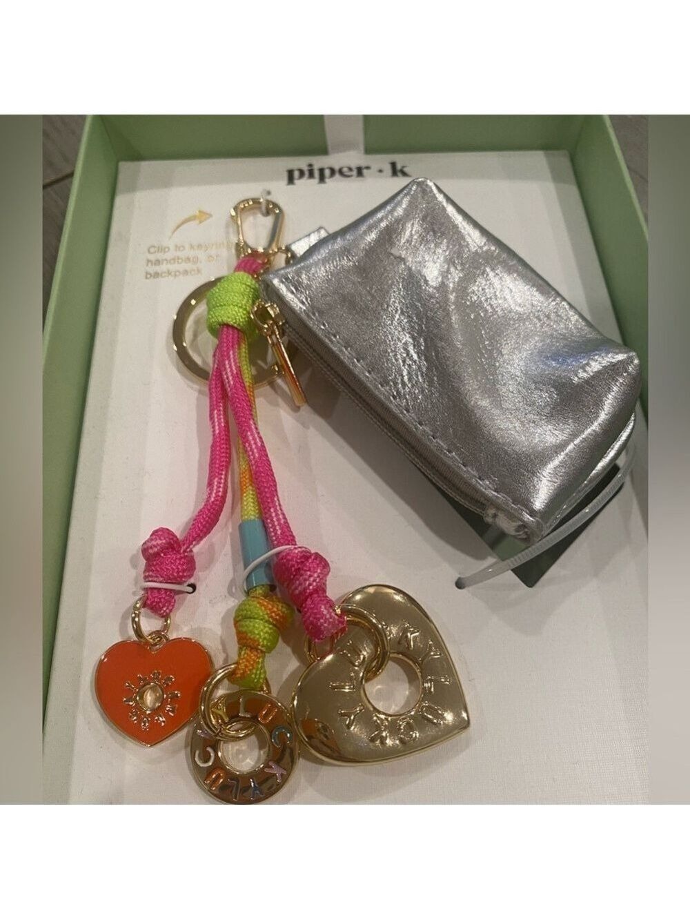 Piper K Neon Heart Motif Bag Charm with Coin Purse